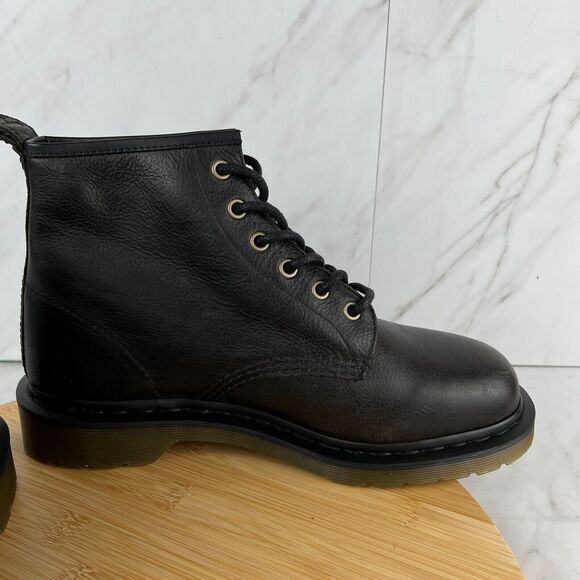 Dr. Doc Martens 101 Harvest Mens Size 9 Black Leather Combat Moto Boots Shoes - Picture 6 of 9